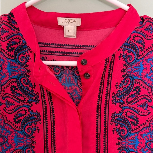 J.Crew dark‎ pink red paisley print popover tunic top - Picture 2 of 8